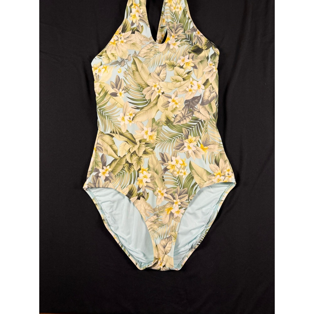Tommy Bahama Tropical Halter One Piece Swimsuit Blue Palm Leaf Plumeria‎ Print